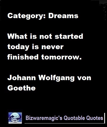 What is not started today is never finished tomorrow. Johann Wolfgang von Goethe