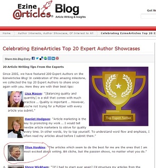 EzineArticle Top 20 Author Showcases Screenshot