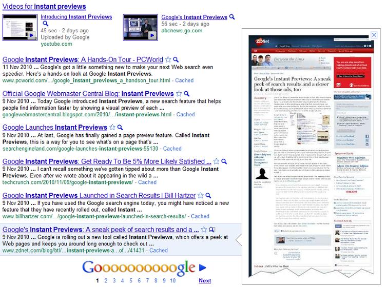 Google Instant Previews