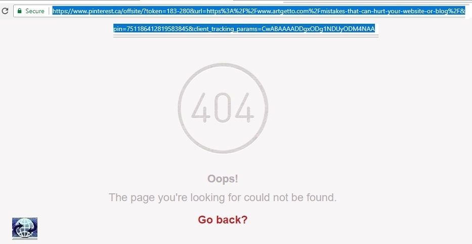 Pinterest Giving False 404 Not Found Pages Screenshot